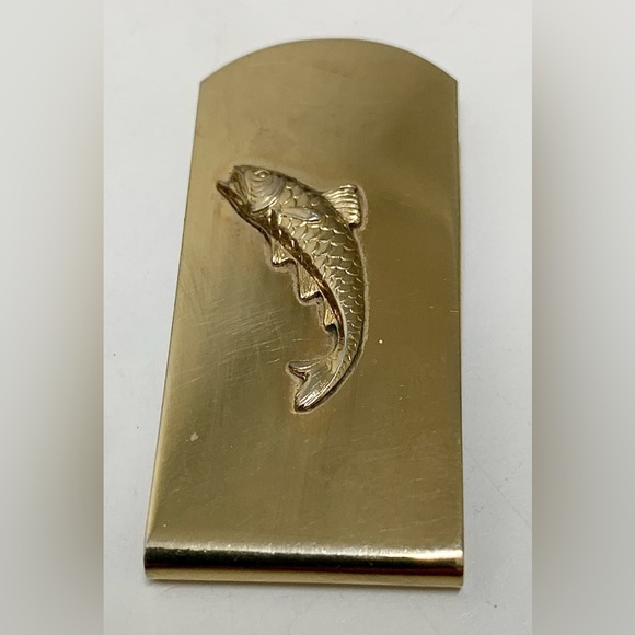 Mid Century Vintage Gold Tone Sculpted Fish Functional Cash Money Clip - Picture 3 of 9
